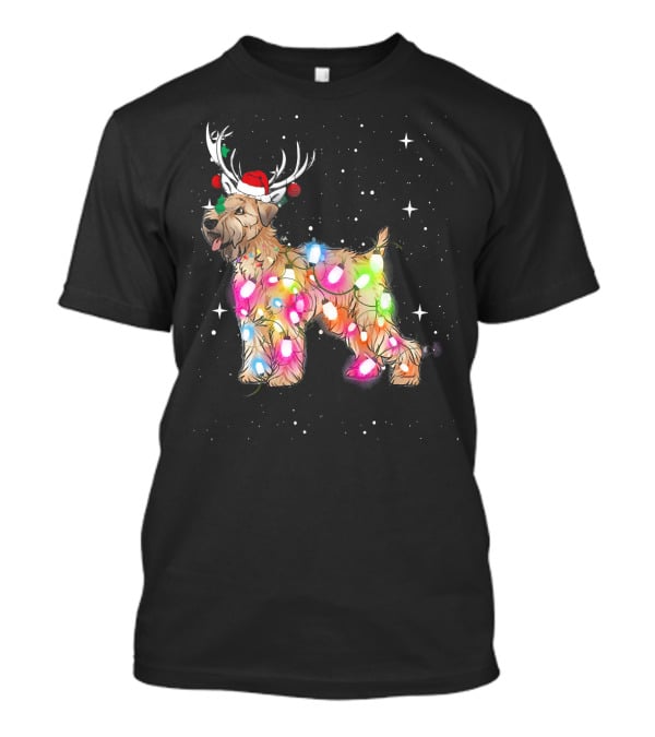 Christmas Lights Soft Coated Wheaten Terrier Santa Hat Antlers Snowflakes T-Shirt