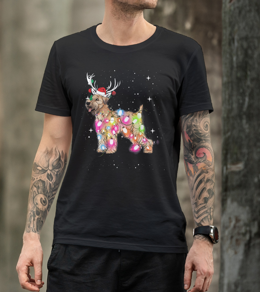 Christmas Lights Soft Coated Wheaten Terrier Santa Hat Antlers Snowflakes T-Shirt