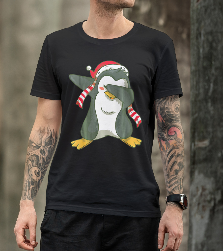 Dabbing Penguin Dab Dance Santa Hat Christmas T-Shirt