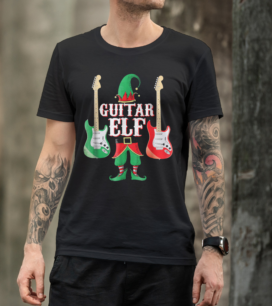 Guitar Elf With Red And Green Electric Guitars T-Shirt