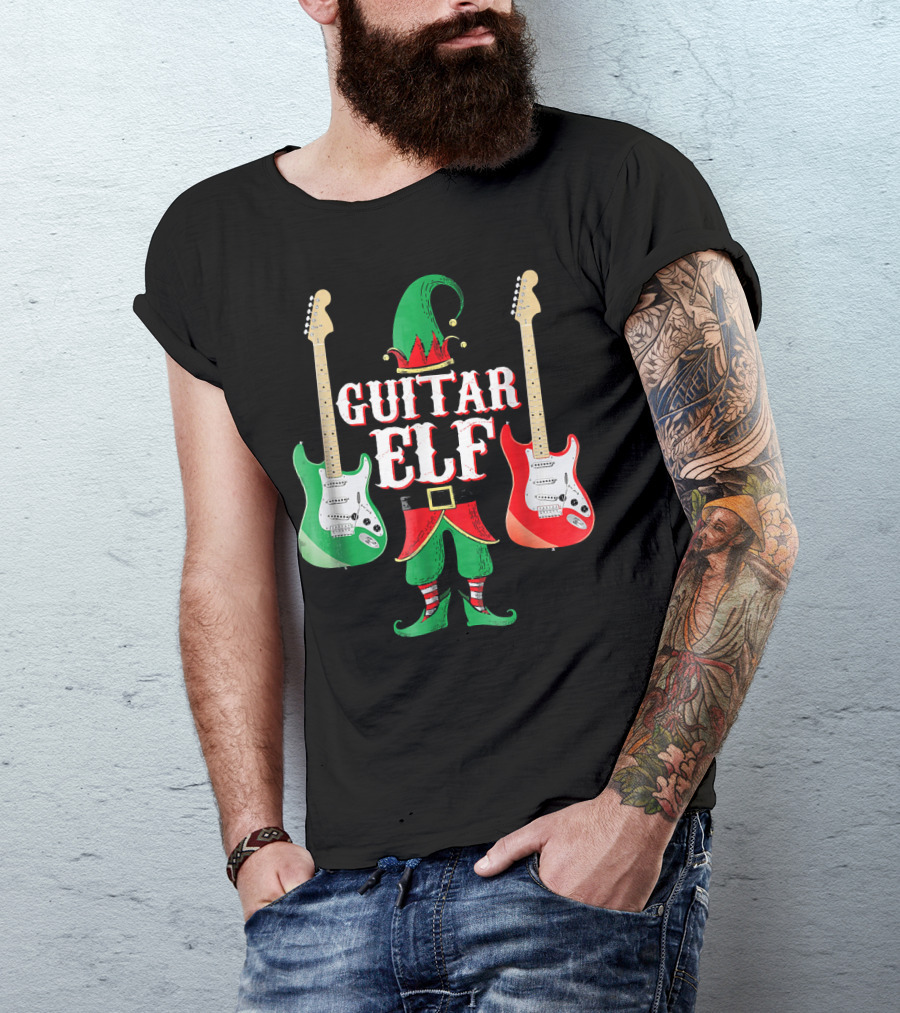 Guitar Elf With Red And Green Electric Guitars T-Shirt