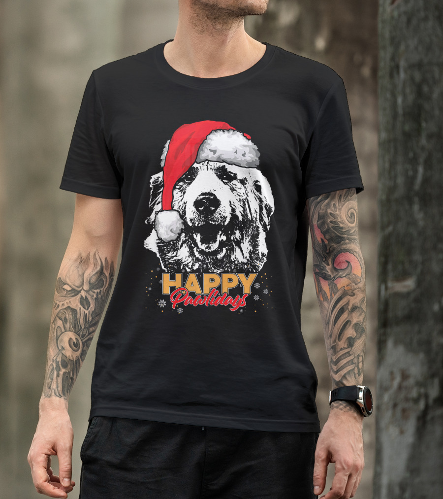 Happy Pawlidays Funny Christmas Great Pyrenees Santa Hat T-Shirt