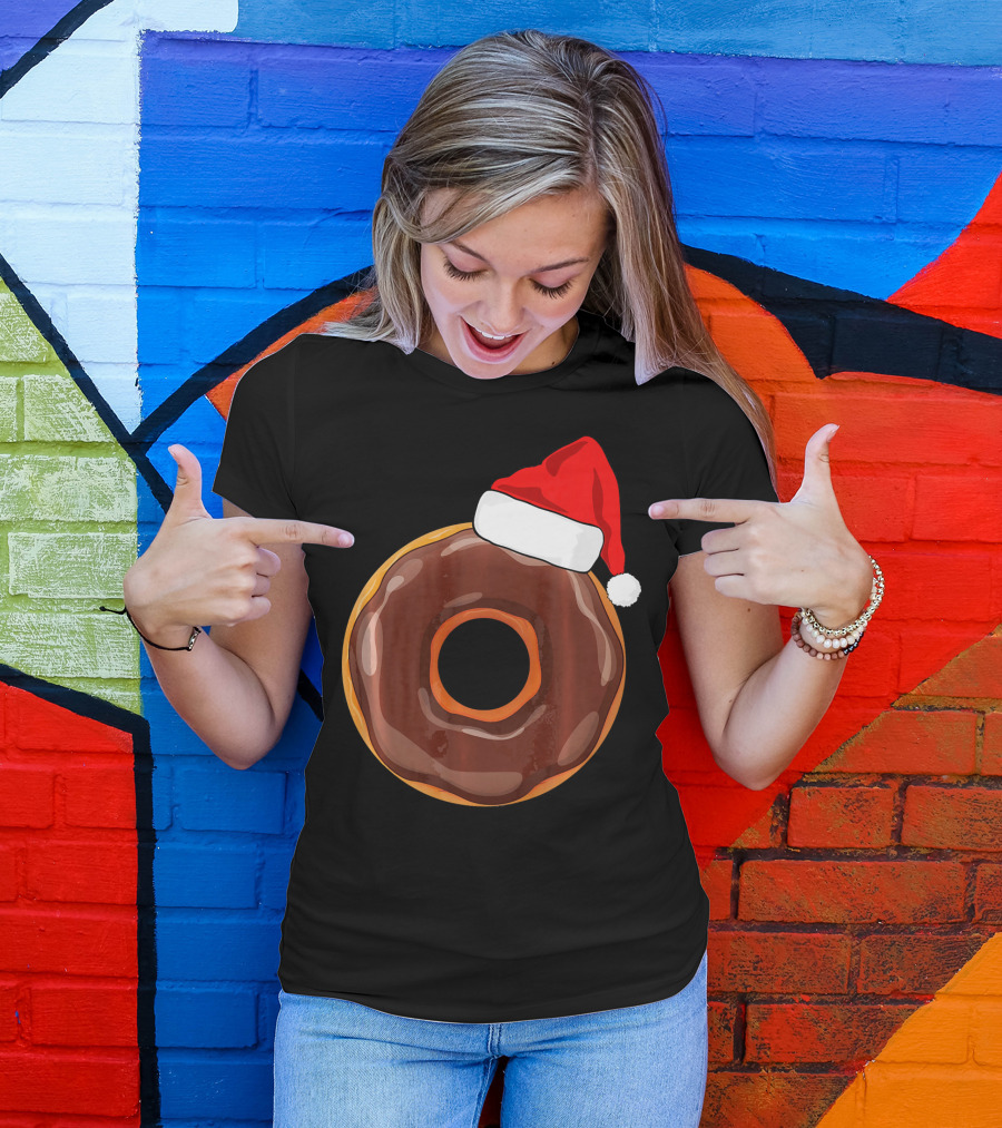 Chocolate Donut Santa Hat Matching Chris Christmas T-Shirt