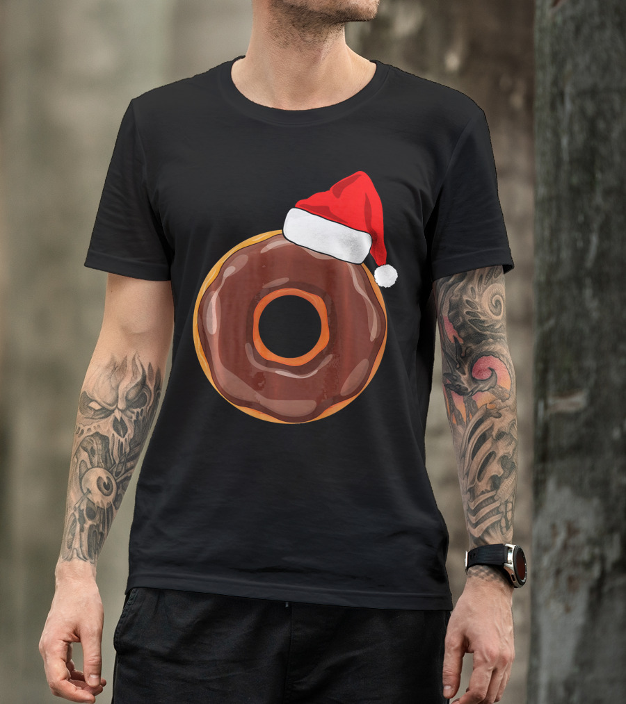 Chocolate Donut Santa Hat Matching Chris Christmas T-Shirt