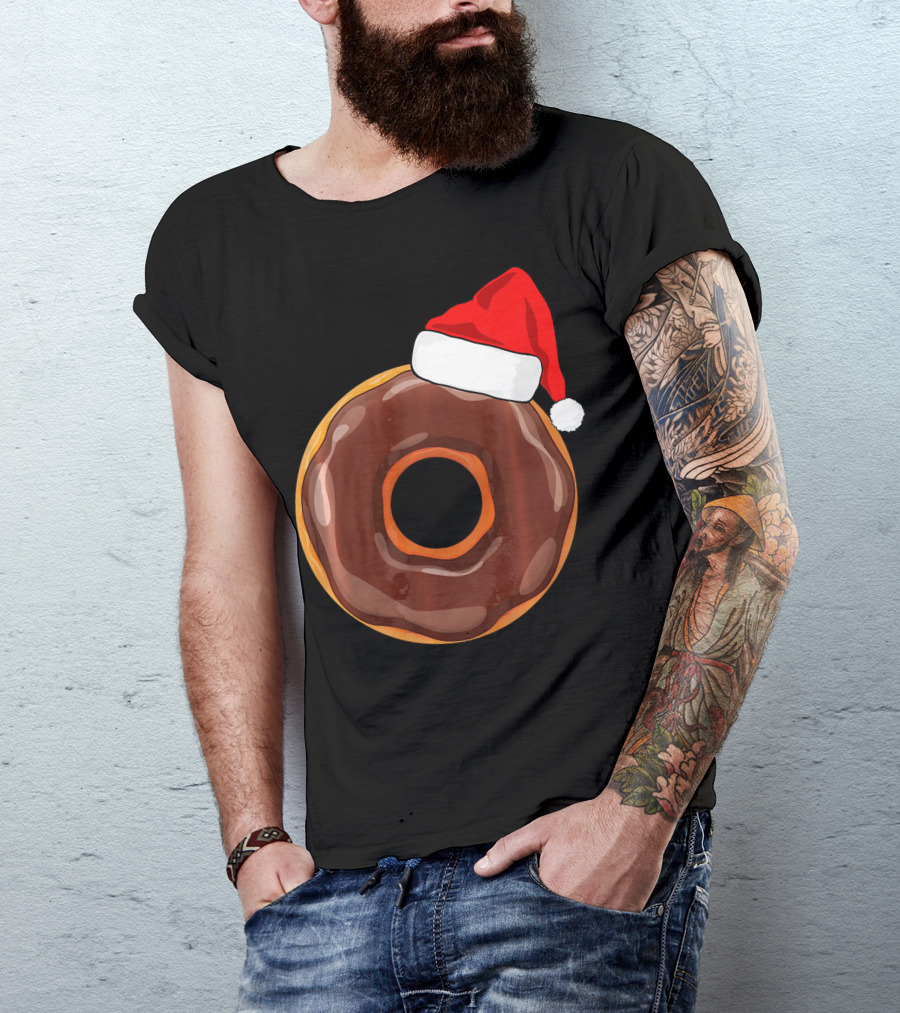 Chocolate Donut Santa Hat Matching Chris Christmas T-Shirt
