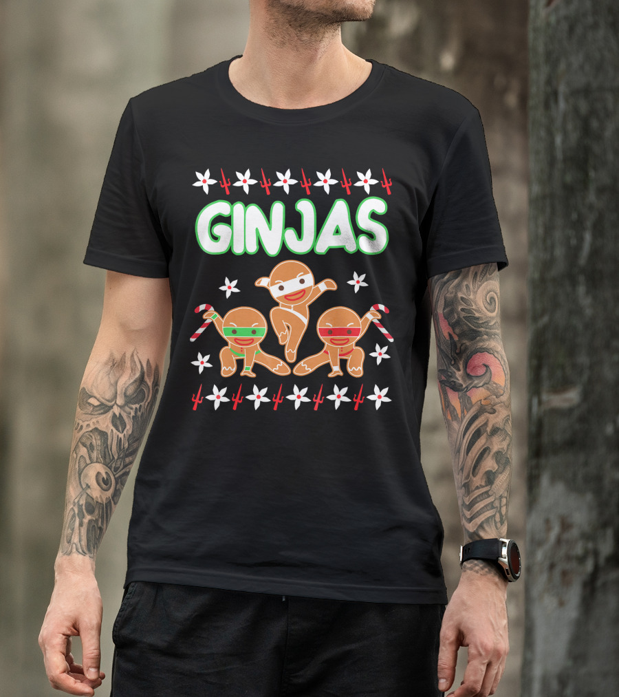 GINJAS Fighting Gingerbread Man Christmas T-Shirt