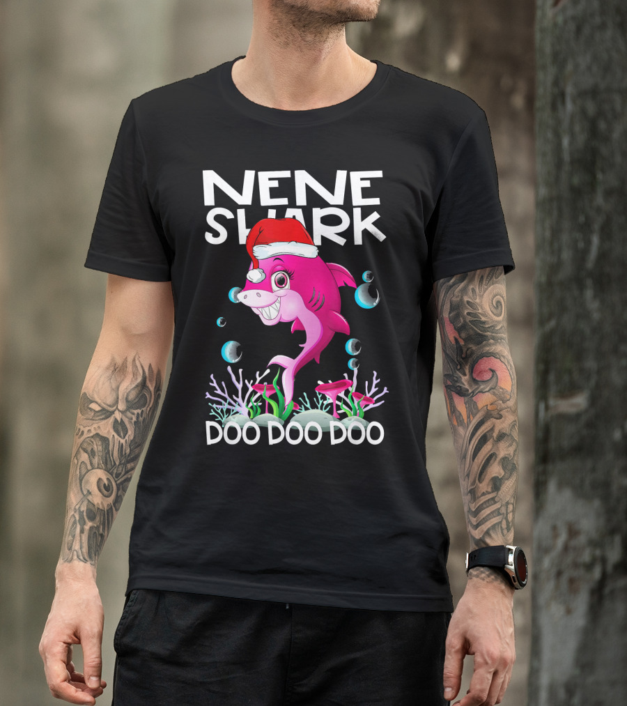 Nene Shark Doo Doo Doo Santa Hat Coral Bubbles T-Shirt