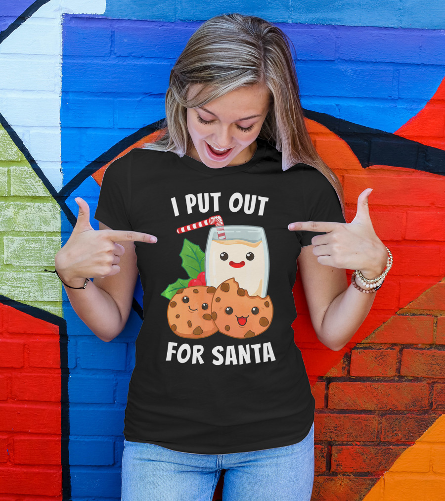 I Put Out For Santa Christmas Cookie Milk Candy Cane Smiles T-Shirt