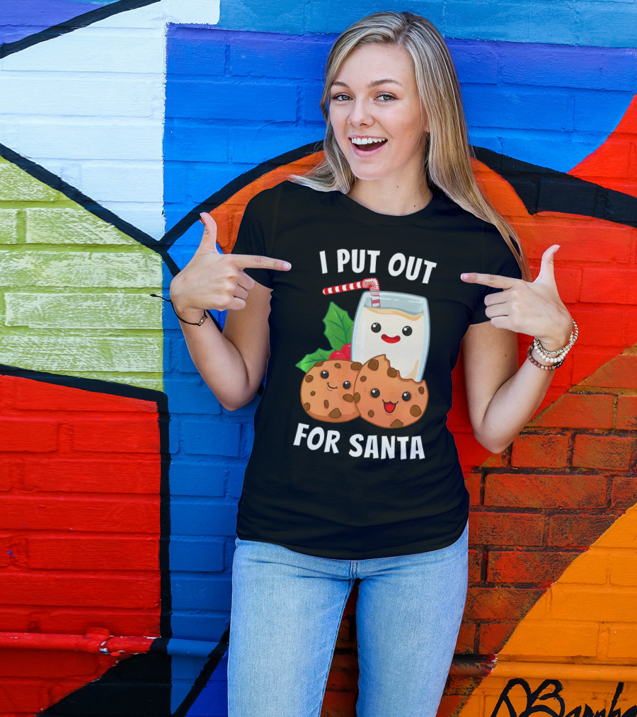 I Put Out For Santa Christmas Cookie Milk Candy Cane Smiles T-Shirt