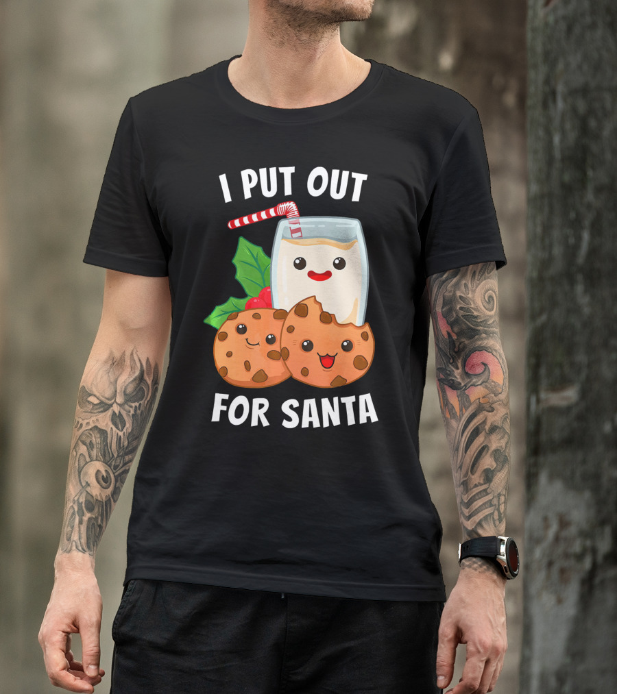 I Put Out For Santa Christmas Cookie Milk Candy Cane Smiles T-Shirt