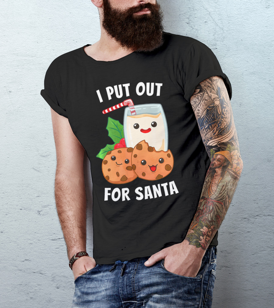 I Put Out For Santa Christmas Cookie Milk Candy Cane Smiles T-Shirt