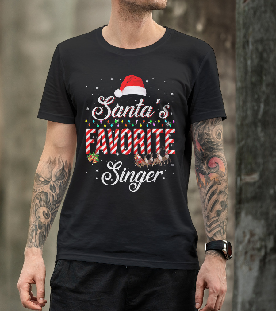 Santa's Favorite Singer With Festive Lights And Reindeer T-Shirt