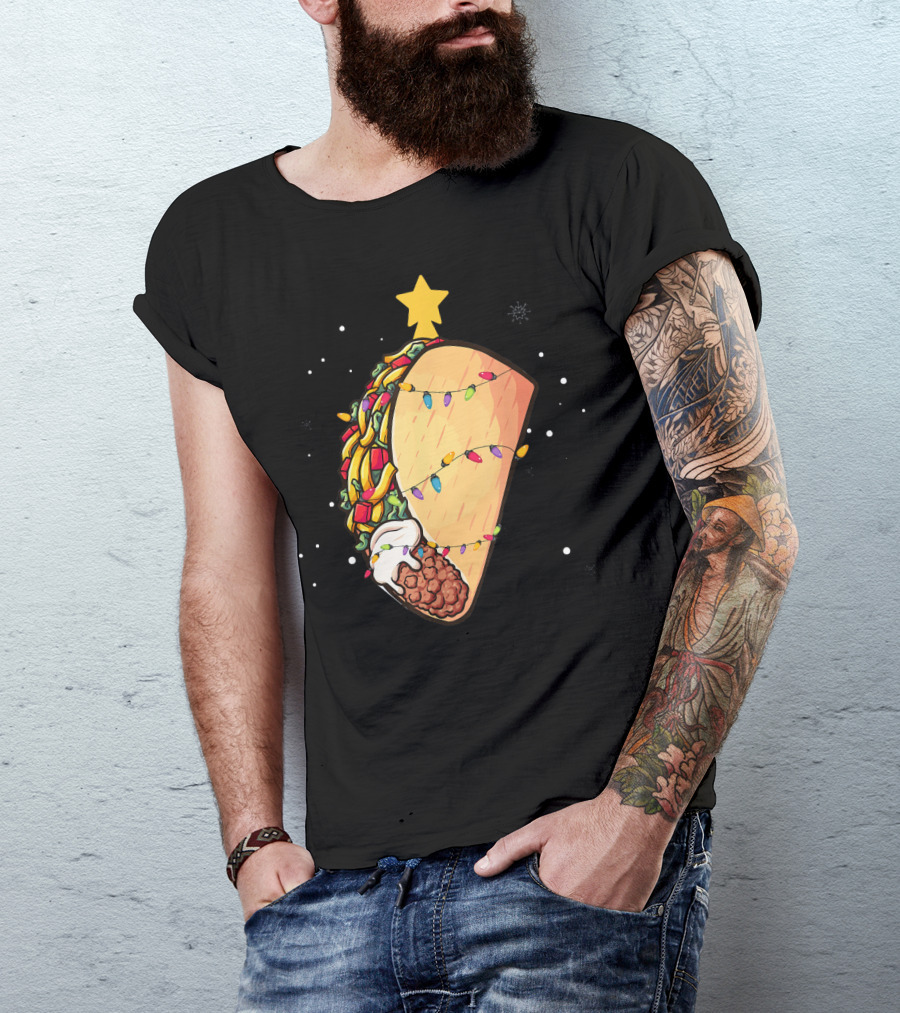 Taco Christmas Lights Wrapped Festive Star Holiday T-Shirt