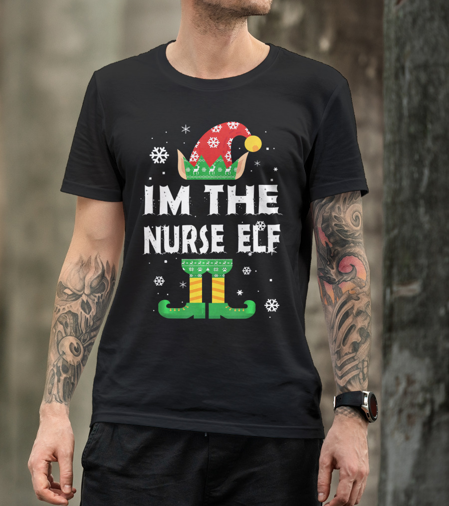 Im The Nurse Elf Matching Family Group Christmas Holiday Snowflakes T-Shirt