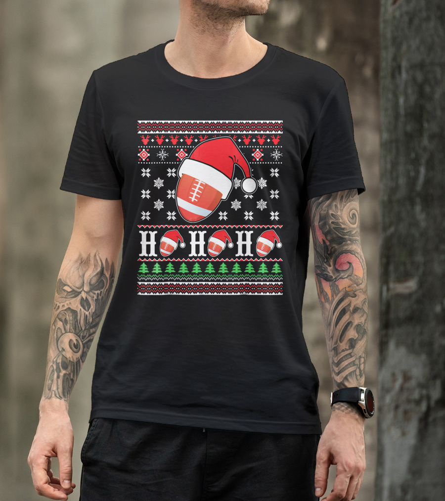 Ugly Christmas Football Santa Claus HO HO HO Holiday T-Shirt