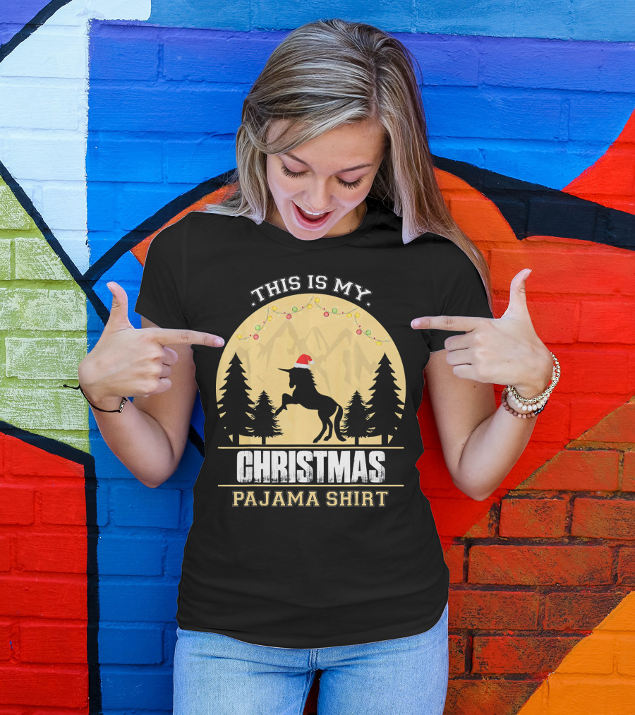 This Is My Christmas Pajama Shirt Santa Unicorn T-Shirt
