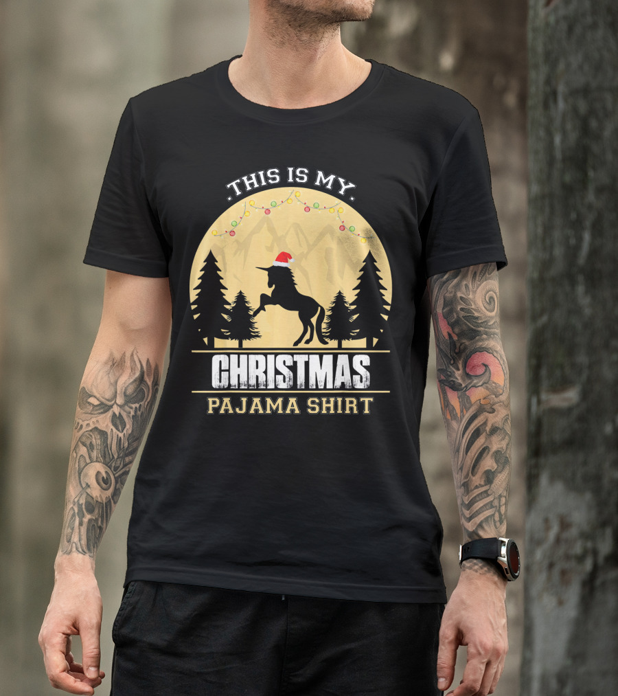 This Is My Christmas Pajama Shirt Santa Unicorn T-Shirt