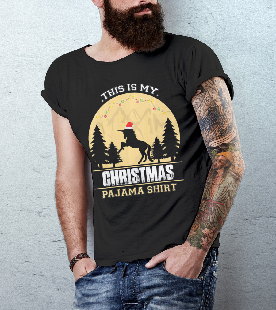 This Is My Christmas Pajama Shirt Santa Unicorn T-Shirt