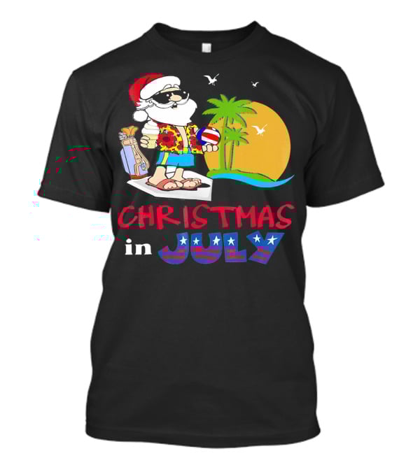Christmas In July Funny Santa Summer Golf Sun And Palm Trees T-Shirt