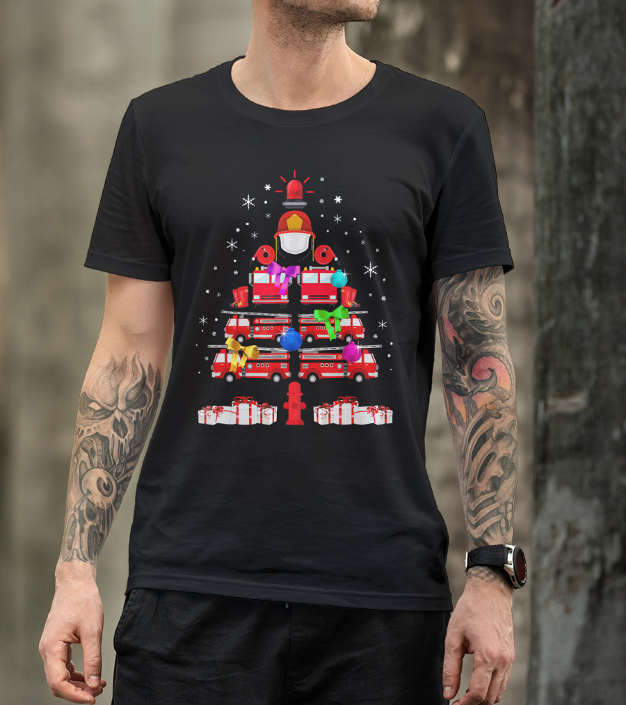 Funny Firefighters Christmas Tree Ornaments Gifts Firetrucks Helmets Hydrant T-Shirt