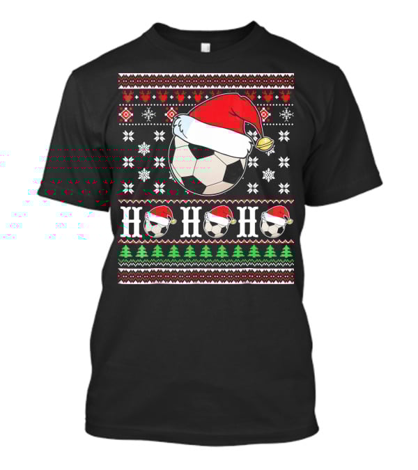 UglySoccer Santa Claus HO HO Christmas Soccer Ball Santa Hat T-Shirt