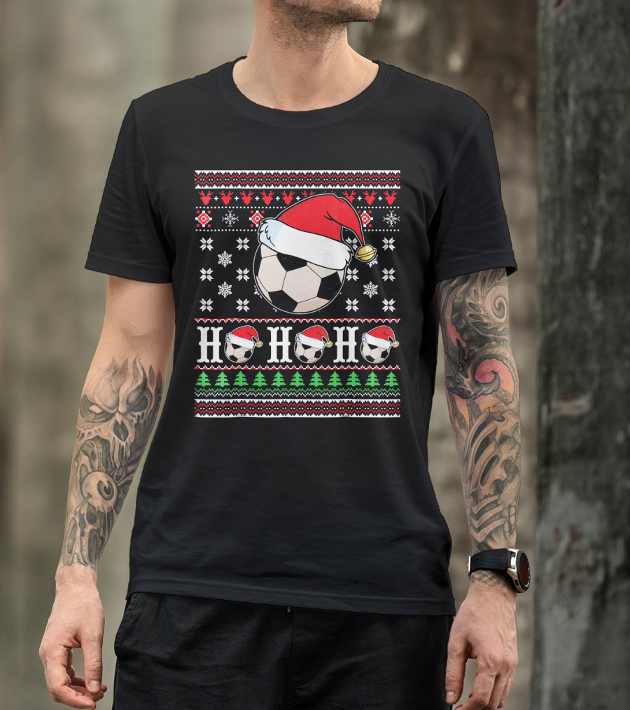 UglySoccer Santa Claus HO HO Christmas Soccer Ball Santa Hat T-Shirt