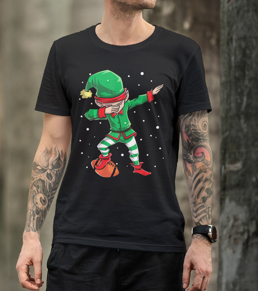 Dabbing Elf Christmas Football Holiday Fun T-Shirt