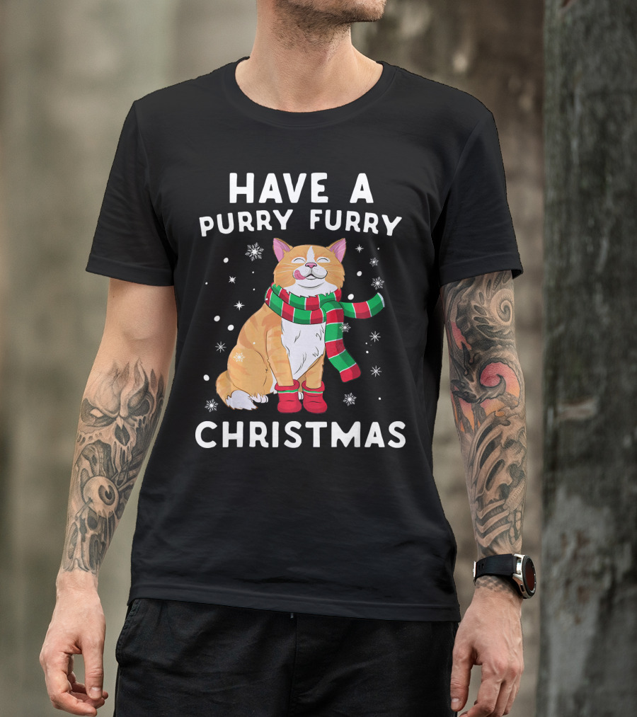 Have A Purry Furry Christmas Snowflakes And Cat With Scarf T-Shirt