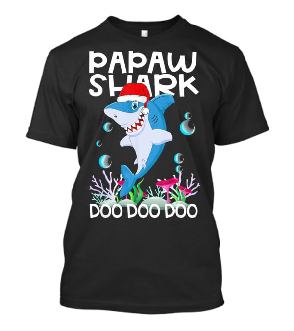 Papaw Shark Doo Doo Doo Santa Hat Coral Bubbles T-Shirt