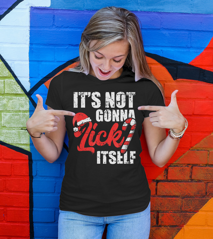 Funny Christmas It's Not Gonna Lick Itself Candy Cane Santa Hat T-Shirt