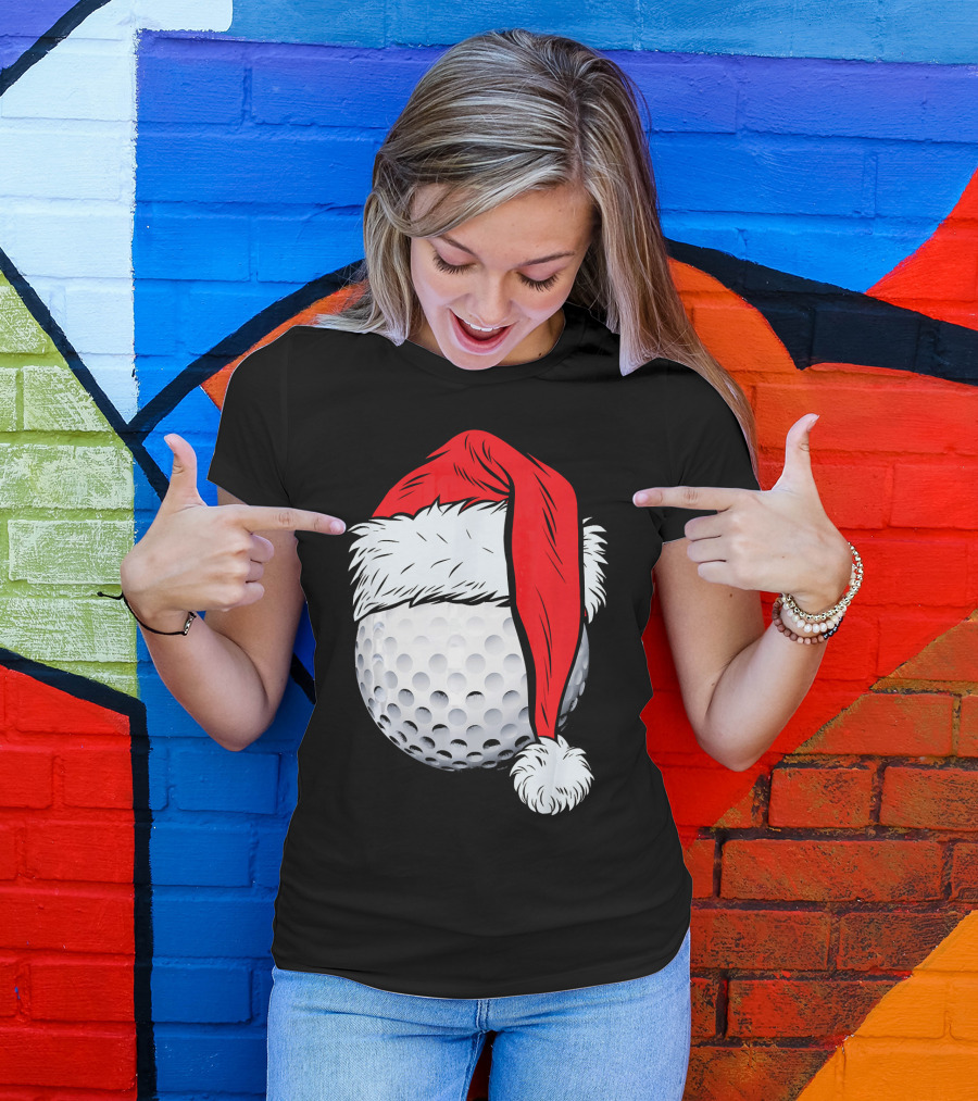 Christmas Golf Ball With Santa Hat T-Shirt