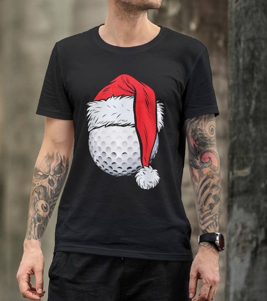 Christmas Golf Ball With Santa Hat T-Shirt