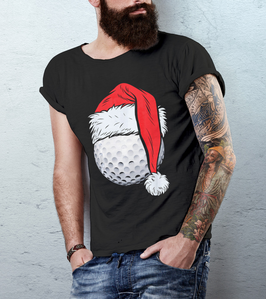 Christmas Golf Ball With Santa Hat T-Shirt