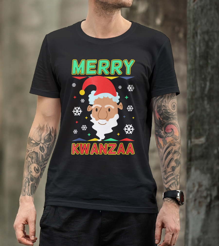 Merry Kwanzaa Santa African Festive Snowflakes T-Shirt