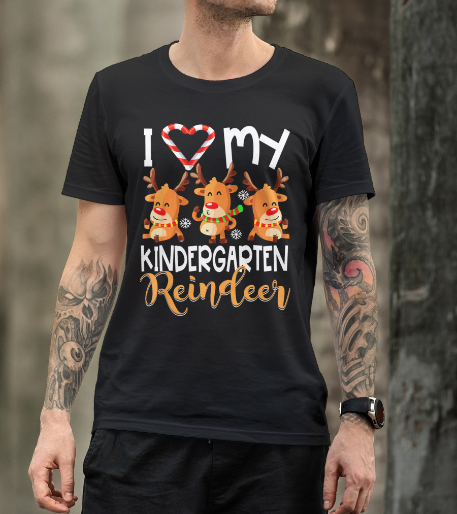 I Love My Kindergarten Reindeer Christmas Festive Joyful Antlered Friends T-Shirt