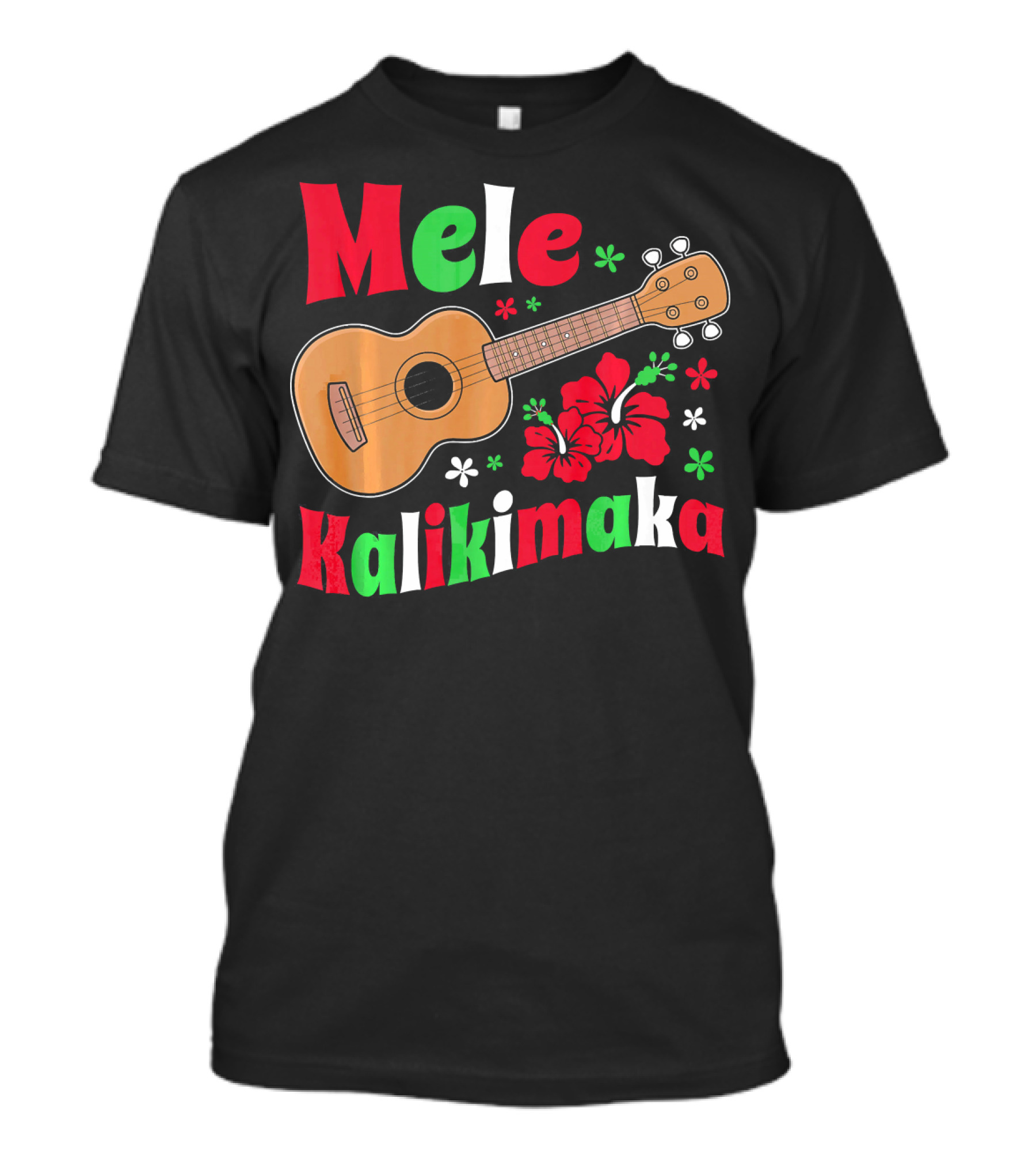 Mele Kalikimaka Ukulele Hibiscus Hawai Christmas T-Shirt