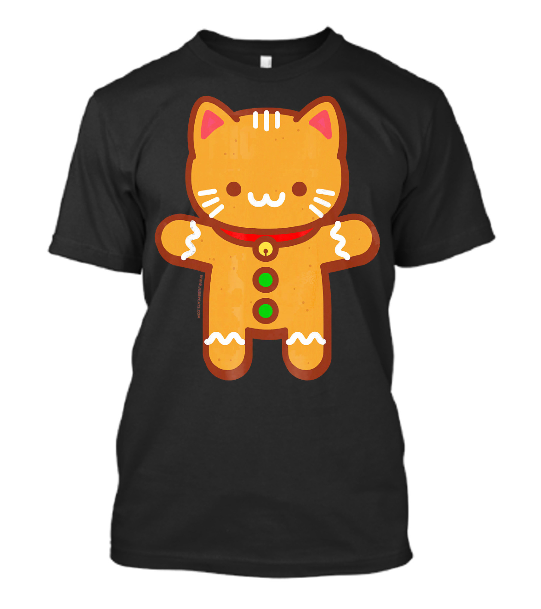 Cute Gingerbread Cat With Whiskers And Red Collar T-Shirt
