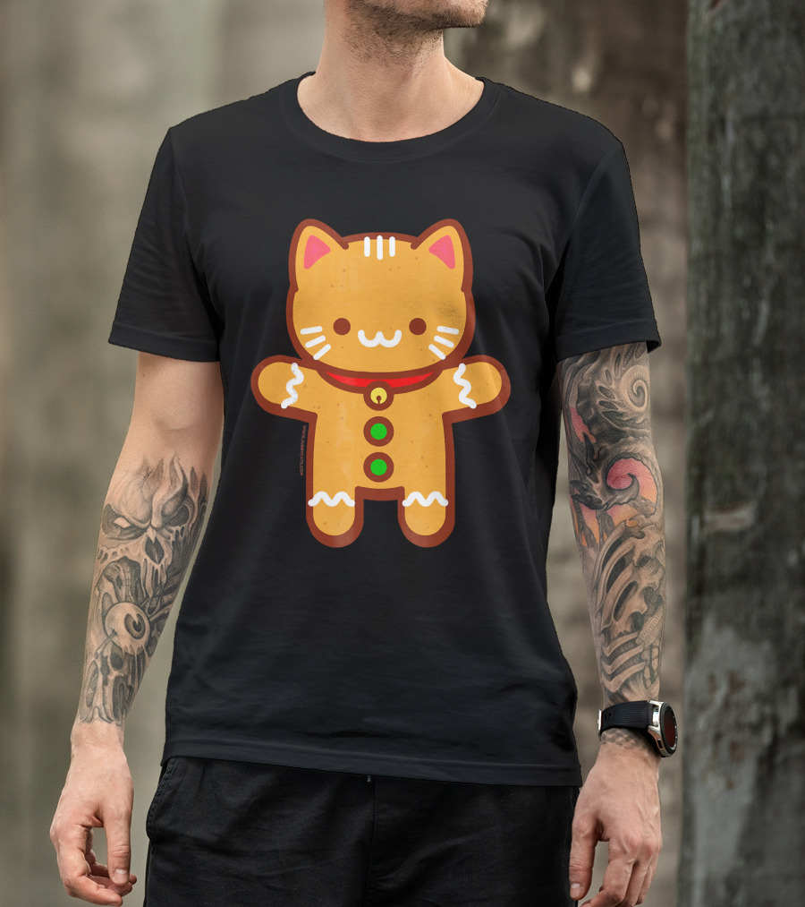 Cute Gingerbread Cat With Whiskers And Red Collar T-Shirt
