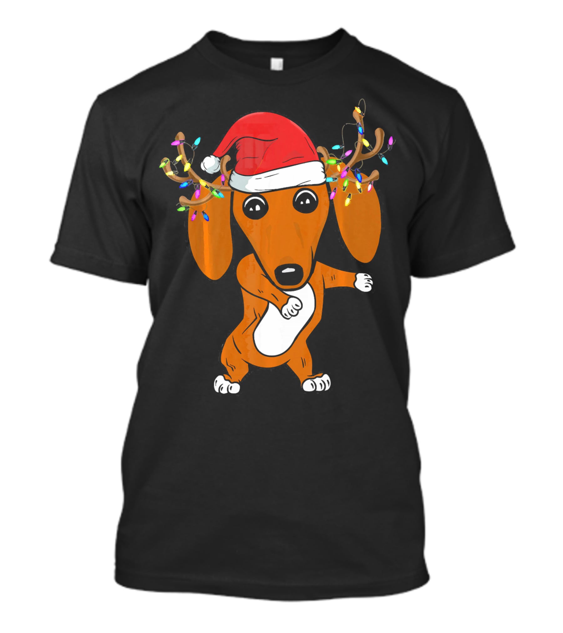 Dabbing Dachshund With Santa Hat And Reindeer Antlers T-Shirt