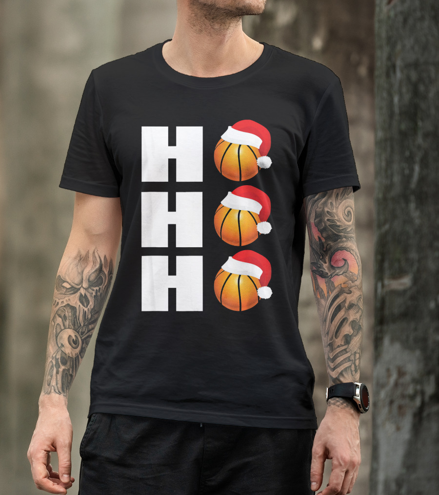 HO HO HO Santa Hat Basketballs Christmas Holiday T-Shirt
