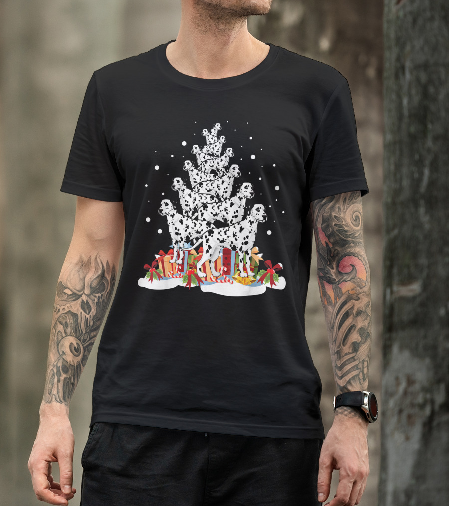 Dalmatian Merry Christmas Tree With Gifts And Snowflakes T-Shirt