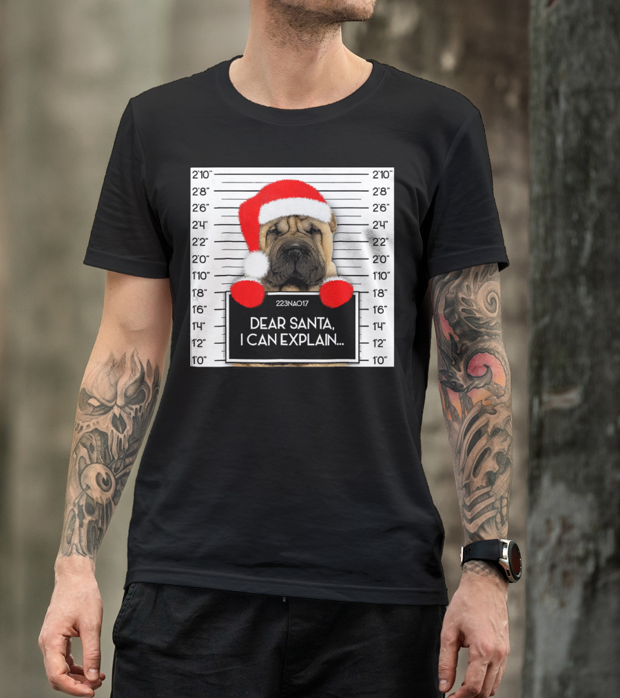 Xmas Chinese Shar Pei Lover Dear Santa I Can Explain Mugshot Santa Hat T-Shirt