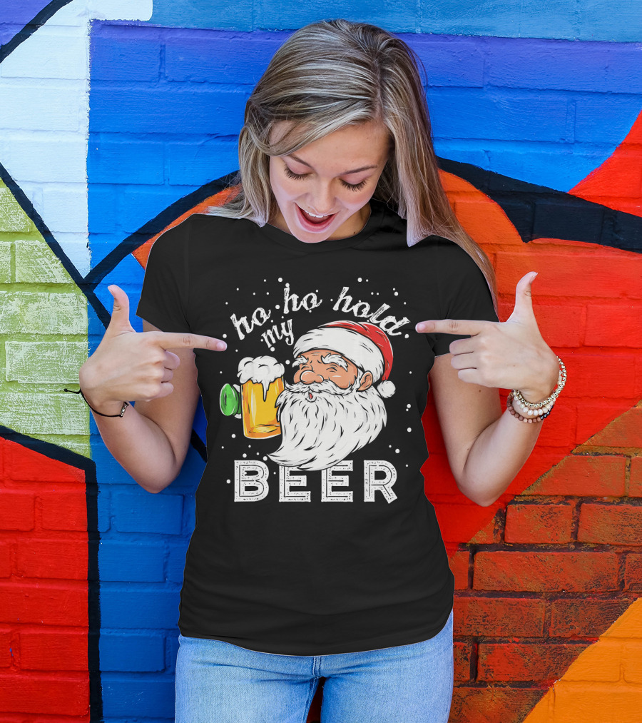Ho Ho Hold My Beer Santa Christmas Drinking T-Shirt