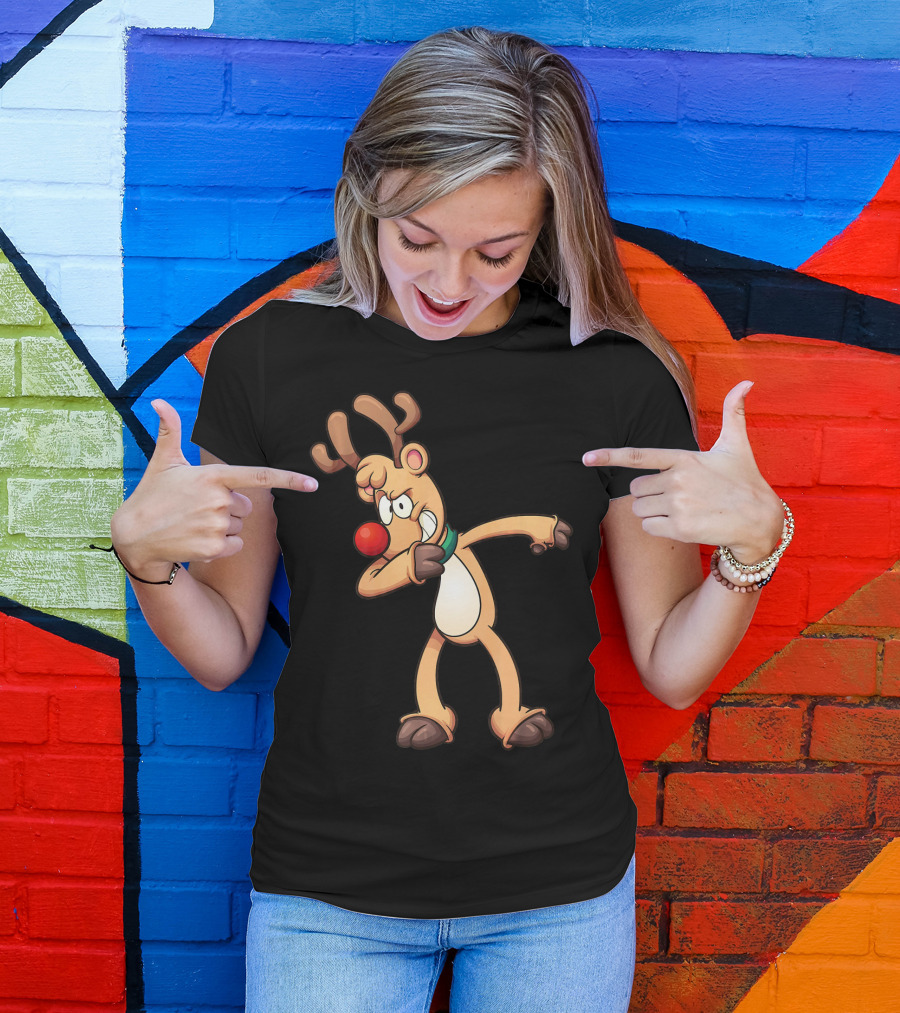 Rudolph Dabbing Reindeer Christmas Dance Antlers T-Shirt