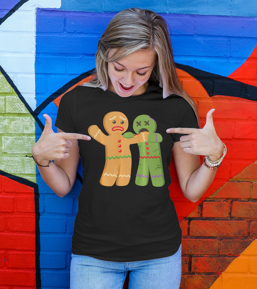 Gingerbread Zombie Funny Biting Cookie Humor Halloween T-Shirt