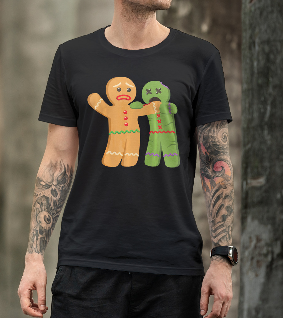Gingerbread Zombie Funny Biting Cookie Humor Halloween T-Shirt