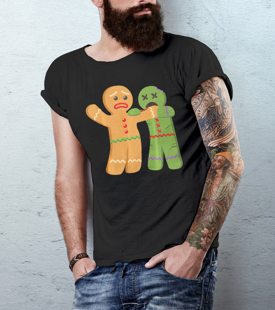 Gingerbread Zombie Funny Biting Cookie Humor Halloween T-Shirt