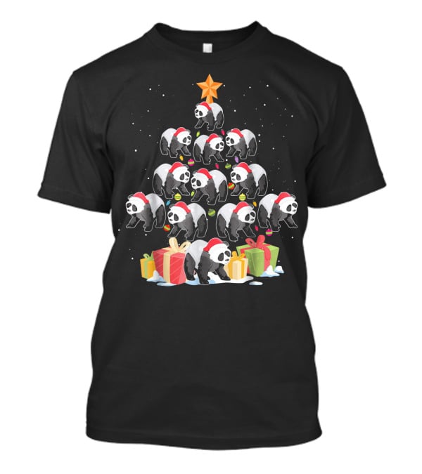 Funny Panda Christmas Tree Presents Star T-Shirt