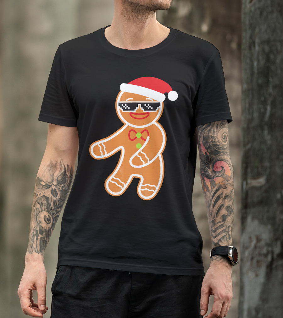 Flossing Gingerbread With Santa Hat And Sunglasses T-Shirt