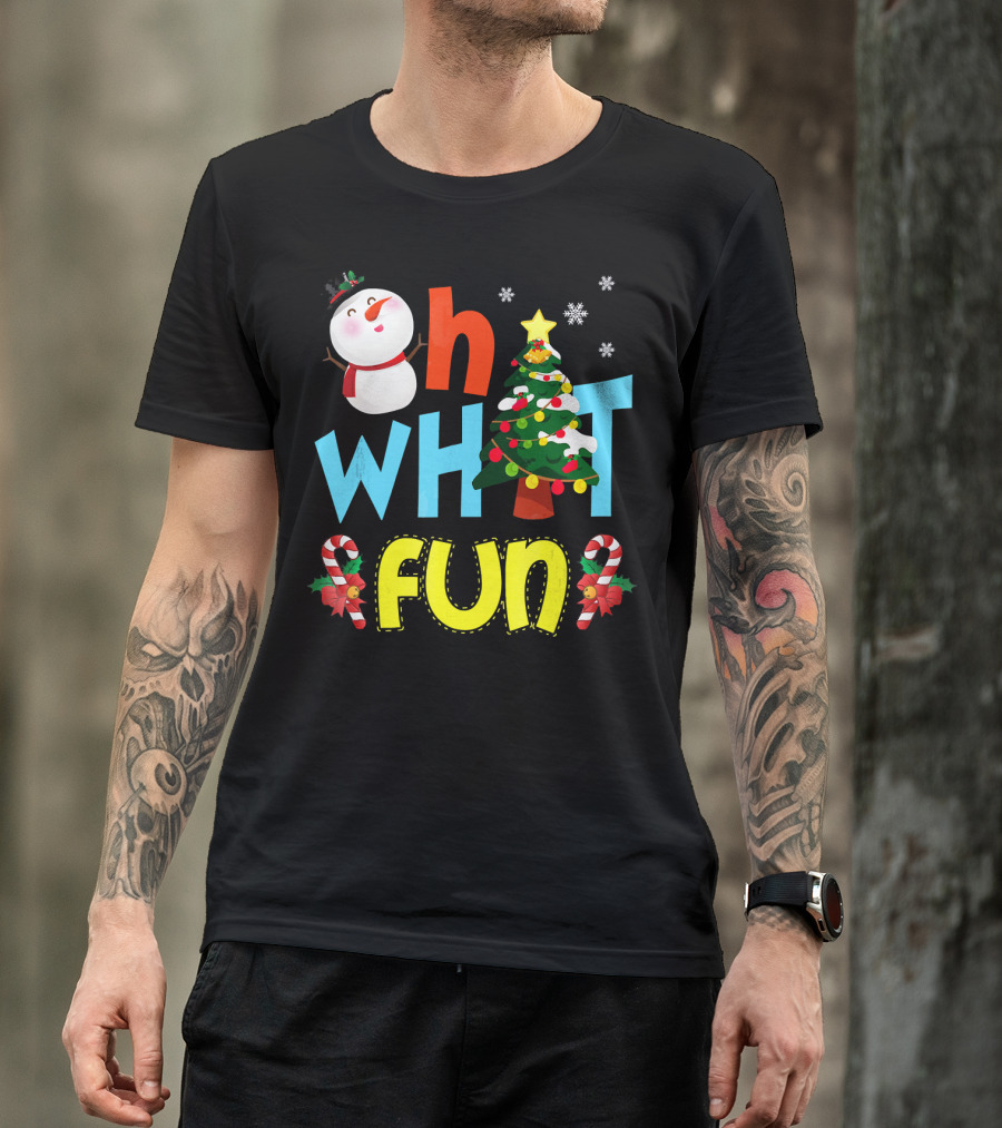 Oh What Fun Christmas Tree Snowman Candy Canes T-Shirt